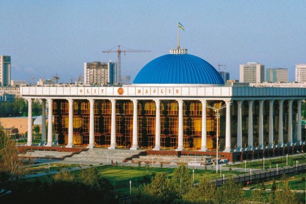 Panoramic shot of the Parliament of the Republic building in Tashkent, Uzbekistan A panoramic shot of the Parliament of the Republic building in Tashkent, Uzbekistan